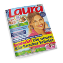 Titelbild der Frauenzeitschrift „Laura“, Ausgabe Mai 2025, mit einer lächelnden, blondhaarigen Frau im pinken Oberteil vor blauem Hintergrund; Schlagzeilen u. a.: „Entdeckt! Die neuen Kilo-Knacker-Kräuter“, „10 Pfund weg ganz ohne Verzicht“, „Laura Fix & Lecker“, „Raffinierte Urlaubsküche“, „US-Zollkriege – Was bedeutet es für uns Verbraucher?“, „SOS-Hilfe bei Flecken“, „Bin ich wirklich eine gute Freundin?“ sowie Hinweise auf Themen wie Super-Organe, Sommermode und Psycho-Tests.