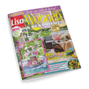 Titelbild der Zeitschrift „Lisa Wohnen & Dekorieren“ Juni 2025 mit großer gelber Überschrift „Wohnen & Dekorieren“ auf violettem Hintergrund, darunter Foto eines möblierten Outdoor-Bereichs mit Sofa, Kissen, Pflanzen und gedecktem Tisch; Textausschnitte u. a.: „Das ist mein Happy Place“, „EXTRA 53 Ideen für schöne Sommerfeste“, „Rosen-Liebe“, „14 Seiten schnelle Dekos & Rezepte“ sowie ein beigelegtes Extra-Heft mit Rosendekorationen auf grünem Hintergrund.