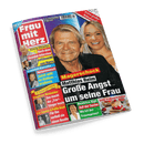 Titelbild der Zeitschrift „Frau mit Herz“, Ausgabe Nummer 21 vom 17. Mai 2025, mit einer großformatigen Aufnahme eines älteren Mannes mit blondem Haar im Vordergrund und einer blonden Frau im Hintergrund; große Überschrift: „Magerschock – Matthias Reim: Große Angst um seine Frau“, weitere Schlagzeilen über König Charles, Giovanni Zarrella, Stephan Remmler, Eric Clapton & Pattie Boyd, Beatrice Egli und ein Erdbeerrezept, oben rechts roter Hinweis „Extra großer Rätselspaß“.