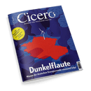 Titelbild des Magazins „Cicero – Magazin für politische Kultur“ mit dunkelblauem Hintergrund, roter Deutschlandkarte in der Mitte, darauf ein einzelnes weißes Windrad; umgeben von stilisierten, dampfenden Kühltürmen. Hauptüberschrift: „Dunkelflaute“ mit Unterzeile „Warum der deutschen Energiewende niemand folgt“, gelber Kreis links mit Text: „Das erscheint mir argumentativ fragwürdig! – Brandstetter“.
