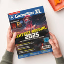 Titelblatt des Magazins „GameStar XL“ mit blauem Kopfbereich und weißem Logo. Zentral steht die gelbe Überschrift „Echtzeit‑Revival 2025“ über einem Covermotiv mit futuristisch gerüsteter Person in roter Uniform und Panzerfahrzeugen. Weitere Texte: „Wie Tempest Rising & Co ein Genre erneuern“, „Clair Obscur: Expedition 33 ist die RPG‑Überraschung des Jahres“, „Baldur’s Gate 3 perfekt“ und „USK 16“-Kennzeichnung unten rechts.