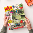 Titelblatt der Zeitschrift „selbst ist der Mann – Das Do-it-yourself-Magazin“, Ausgabe Juni 2023. Zentral ein Mann in kurzer Hose beim Bewässern des Gartens mit der Überschrift „Regenwasser nutzen“. Weitere sichtbare Texte: „Elektroinstallation in Keller & Garage“, „Laterne mit der Motorsäge schnitzen“, „VPA-getestet: Unkrautstecher im Praxistest“, „Schnecken & Co. – Das hilft bei Schädlingen“, umgeben von kleineren Bildern zu Heimwerker- und Gartenthemen.