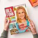 Titelblatt der TV-Zeitschrift „BILD + FUNK“ mit großem Porträt einer lächelnden blonden Frau in türkisblauer Kleidung auf hellem Hintergrund. Textaufschriften: „Herzhafte Grill-Rezepte“, „Sommerliche Köstlichkeiten mit Fisch, Fleisch oder Gemüse“, „Ein TV-Liebling wird 70“, „Wie wird unser Wetter?“ und „In der feinen Gesellschaft“. Oben zusätzlich Hinweis auf „60 TV-Sender extragroß“ und das Fernsehprogramm vom 11.7. bis 17.7.2026.