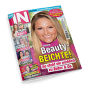 Titelblatt der Zeitschrift „IN – Das Star & Style Magazin“ mit großem Porträt einer blondhaarigen Frau in pinkem Oberteil. Hauptüberschrift: „Beauty-Beichte! So steht sie wirklich zu Botox & Co.“. Seitlich weitere Titelbilder mit abgebildeten bekannten Personen und Texten wie „Noch ein Baby?“, „Darum ist sie wieder in der Psycho-Klinik“, „Schlimme Vorwürfe!“ und „Was passierte in der Todes-Nacht?“.