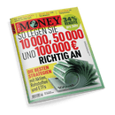 Titelbild der Zeitschrift „FOCUS MONEY“ mit gelb-grünem Hintergrund; zentrale Schlagzeile: „SO LEGEN SIE 10 000, 50 000 UND 100 000 € RICHTIG AN“, grüner Kreis mit „34 % RENDITE pro Jahr“, weitere Texte: „DIE BESTEN STRATEGIEN mit Aktien, Rohstoffen und ETFs“, „Vier neue Boom-Märkte abseits von Big Tech“, „Bezahl-Apps mit Renditekick“ und „Hotelaktien im Rallymodus“; im Vordergrund ein Stapel aufgefächerter 100-Euro-Geldscheine; Ausgaben-Info unten: Nr. 10, 26. Februar 2025.