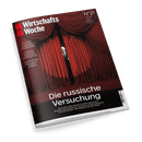 Titelbild der Zeitschrift „WirtschaftsWoche“ Ausgabe Nr. 21 mit rotem Vorhangmotiv; hinter dem leicht geöffneten Vorhang steht eine männliche Person im schwarzen Anzug; zentrales Titelthema „Die russische Versuchung“, weitere sichtbare Schlagzeilen: „Zollstreit: Scott Beusman, Donald Trumps Chefunterhändler“, „Raumfahrt: Deutschlands Chancen in der Raketenökonomie“, „Steuern sparen: Einer Reichen-Ex-Banker auf Mallorca“.