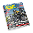 Titelblatt der Zeitschrift „Tourenfahrer“ Ausgabe Juni 2025 mit drei Motorradfahrenden in Schutzkleidung und Helmen, die auf einer Landstraße fahren. Hauptüberschrift: „Nie wieder kuppeln?“ mit Unterzeile „Honda DCT vs. Yamaha Y-AMT vs. Honda E-Clutch“. Weitere Texte: „Reisereise BMW R 1300 RT“, „Schon gefahren Aprilia Tuareg Rally 660, Honda GB 350 S“, „Losfahren! Pennines, Mittelfranken, Nordmeerküste“. Hintergrund: blauer Himmel, hügelige Landschaft.