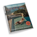 Titelblatt des Magazins „GOODLIFE“ mit der Aufschrift „DIE GROSSE SOMMEREDITION“. Im Vordergrund liegt eine weibliche Person in einem hellen Badeanzug auf einer Liege im türkisfarbenen Pool, umgeben von einer Steinmauer und Palmen im Hintergrund. Weitere sichtbare Texte: „Living & Design für die schönste Zeit“, „KOPENHAGEN: DAS PERFEKTE WOCHENENDE – TRAUMHAFTES WOHNEN AUF MYKONOS – LOUIS VUITTON: 130 JAHRE DESIGNSPRACHE“.