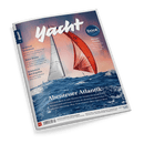 Titelbild des Magazins „Yacht“ mit zwei Segelbooten auf offener See, eines mit weißem und eines mit rotem Segel vor orangem Himmel; sichtbare Schlagzeilen: „Abenteuer Atlantik“, „Wilfried Erdmann“, „Neue Boote“, „Schönheit des Segelns“ und „Messe-Guide“ sowie das blaue Logo „boot Düsseldorf“ rechts oben, Magazinrand links mit vertikaler Aufschrift „Yacht“, Ausgabe Nr. 3.