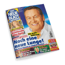 Titelbild der Zeitschrift „DAS NEUE BLATT“ mit großem Porträt eines älteren, lächelnden Mannes in weißem Hemd vor blauem Hintergrund, zentrale Schlagzeile: „ROLAND KAISER – Noch eine neue Lunge! Die Ärzte können es möglich machen“. Weitere Textfelder: „Erschütterndes Liebes-Drama“ mit Foto von Anna Ermakova, „KÖNIGIN MAXIMA – Sie hat ihre Mama zu sich geholt“ sowie „Das achte Kind mit 68!“ und Hinweis auf „8 Rezept-Karten zum Sammeln“ mit Foto von Sahnetorten.