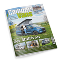 Titelbild der Zeitschrift „CamperVans“, Ausgabe 4/2023, mit einem blauen Campervan mit ausgefahrenem Aufstelldach auf einer grünen Wiese, daneben eine männliche Person an einer ausziehbaren Arbeitsfläche. Hauptüberschrift „Der Multivan“, weitere Textabschnitte: „Fahrwerk-Upgrade“, „Tour de France“, „Förster für fünf“, „Sprinter ohne 4x4“, „Mehr geht nicht“. Hintergrund mit leicht bewölktem Himmel und Feldern.