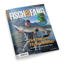 Titelblatt des Magazins „Fisch & Fang“ mit einem lächelnden männlichen Angler, der einen großen Hecht vor einem See und Bergen im Hintergrund hält. Haupttitel: „Hechte mit Hybridköder – So fängt man auf großen Seen“. Weitere Texte: „Heiße Platte – Tagsüber bei Sonne“, „Auf Achse – Räuber am Fluss“, „Schnelle Tonne – Räuchern ganz einfach“ sowie ein Hinweis auf einen Extra-Teil „Wissen kompakt – Aal-Ansitz“.
