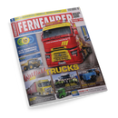 Titelblatt des Magazins „Fernfahrer – Das Truck-Magazin“ mit großem roten Lkw der Firma „Waldbach Logistik“ in Frontalansicht, gelbem Dekor und sichtbarem Kennzeichen. Umgeben von kleineren Bildern verschiedener Lkw-Modelle in Gelb, Blau und Grün. Textaussagen u. a.: „Wohlfühl-Trucks“, „Mobilität der Zukunft“, „Retro Classics Mercedes-Benz“ und „So stark wie nie“. Layout mit roten, gelben und blauen Akzenten.