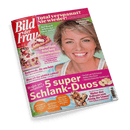 Titelbild der Frauenzeitschrift „Bild der Frau“, Ausgabe vom 16. Mai 2025; im Fokus ist eine lächelnde, kurzhaarige Frau mit blonden Haaren vor grün-blauem Hintergrund, daneben Headlines wie „5 super Schlank-Duos“, „Total verspannt? Nie wieder!“, „Teddyblond kommt“, „Die ersten frischen Beerenkuchen mit Quark, Pudding“, „Bademode, die uns liebt“ und Hinweise zu Tests, Diäten und Promi-News, im unteren Bereich ein Comicbild zum Thema Musical „König der Löwen“.