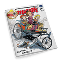Comiczeitschrift mit dem Titel „Mosaik“, Ausgabe 591 vom März 2025, zeigt eine farbige Zeichnung mit vier Comicfiguren in einem offenen, dreirädrigen historischen Automobil; im Vordergrund flüchtende Hühner auf grauem Asphalt, darüber der Schriftzug „BERTHA MACHT’S!“, Hintergrund in Weiß, oben links vier runde Porträts weiterer Comicfiguren im Lorbeerkranz, Überschrift: „DIE ERSTE AUTOFAHRT DER WELT“, Logo mit weißer Taube auf blauem Kreis oben rechts.