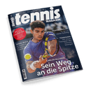 Titelseite des „tennis MAGAZIN“ Ausgabe 6/2025 mit einem männlichen Tennisspieler in violettem Trikot beim Schlag in Nahaufnahme; zentrale Texte: „CARLOS ALCARAZ – Sein Weg an die Spitze“, „PLUS GROSSER TEST – So gut sind die neuen Tennisschuhe“, „NADAL-BUCH – So siegte er 14-mal in Roland Garros“, „JASMINE PAOLINI – So lief ihr steiler Aufstieg“, „TENNISARM – Mit neuen Therapien den Schmerz besiegen“.