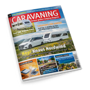 Titelblatt des Magazins „CARAVANING – Europas größtes Camping-Magazin“ mit einem großen Foto eines silbernen Autos, das einen weißen Wohnwagen über eine blühende Wiese zieht. Überschriften: „Test LMC Videro 510 E“, „Caravans für Große“, „Neu! Knaus Nordwind“ sowie Themenfelder zu Kühlung, Nordsee und Campingplätzen in Istrien. Farbiges Layout in Rot, Blau, Gelb und Weiß, mit mehreren kleineren Bildfeldern am unteren Rand.