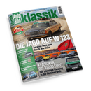 Schräg fotografiertes Titelbild der Zeitschrift „Klassik Auto Bild“ mit einem beigefarbenen Mercedes-Benz W123 und Dachgepäckträger auf einer staubigen Straße in marokkanischer Landschaft. Sichtbare Texte: „Die Jagd auf N 123“, „Im alten Benz quer durch Marokko“, „W123 Challenge“, „Klassiker bis 10.000 Euro“ und „Der günstige Einstieg in die Oldtimerwelt“; unten mehrere klassische Autos und eine marokkanische Flagge.