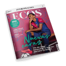 Titelbild der Sprachzeitschrift „ECOS“, Ausgabe 2/25, mit einem jungen männlichen Fußballspieler in blau-rotem FC-Barcelona-Trikot, lächelnd auf einer Bank sitzend, ein Fuß ruht auf einem silbernen Fußball; Hintergrund in dunklem Pink mit Sternenmuster. Textaufschriften: „Neue Superheldin für Marseille“, „La biodiversidad en América Latina“, „Hablar de redes sociales“, Titelstory „Nuevas caras – Wie die junge Generation in Spanien das Land verändert“.