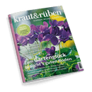 Titelbild der Zeitschrift „kraut&rüben“ Ausgabe 03/2025 mit violetten Veilchenblüten im Zentrum vor grünem Hintergrund, linke obere Ecke mit rundem Aufdruck „SELBST GEBAUT Hochbeet mit cleveren Extras“, weitere sichtbare Texte: „BLAUE UND ANDERE VEILCHEN-WUNDER“, „WIR BLEIBEN DRAUSSEN“, „Zum Gartenglück braucht’s guten Boden“, darunter Themen wie torffreie Erden, fruchtbare Beete und Schwermetalle im Garten.