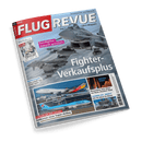 Titelbild der Zeitschrift „FLUG REVUE“ mit dem Haupttitel „Fighter-Verkaufsplus“ und einem großen Bild zweier Eurofighter im Flug, darüber ein lila Textfeld mit „Eurofighter: Zukunft gesichert“. Unten mehrere kleinere Bilder: ein Airbus, eine Korean Air Maschine, eine New Glenn Rakete mit „ERSTER START“ und ein Flugzeugträger mit dem Hinweis auf das Schiff „NIMITZ“, außerdem ein Textfeld „Südkoreas neue Super-Airline“ zu Korean Air und Asiana.