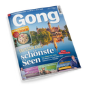 Titelbild der Zeitschrift „Gong“, Ausgabe 21 vom 24. bis 30. Mai 2025. Hauptmotiv ist das Schloss Schwerin, das sich im Wasser spiegelt, vor blauem Himmel. Hauptüberschrift: „Deutschlands schönste Seen“. Weitere Texte: „Plus Österreich“, „Raffinierte Rezepte mit Hack“, „Wie gut ist Ihr Allgemeinwissen?“, „Die Schule der kleinen Teddys“ und „Die neuen Tricks der Betrüger“. Oben roter Balken mit TV-Programm-Hinweis.