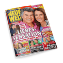 Titelbild der Zeitschrift „NEUE WELT FÜR DIE FRAU“, mittig ein Mann mit grauen Haaren in rosa Hemd und eine braunhaarige Frau in blauer Bluse, daneben große Schlagzeile: „Andy Borg – Liebes-Sensation – Die 2. Ehe macht sein Glück perfekt“, weitere Themen: „Süße Baby-Gerüchte“ zu Prinzessin Kate, „Geheimes Doppelleben“ von König Frederik, „Pikante Beichte“ von Thomas Gottschalk sowie ein Kuchenbild mit Text „Genuss pur! Kuchen wie im Landcafé“.