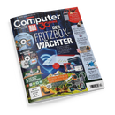 Schräg fotografierte, glänzende Zeitschrift „Computer Bild“ auf schwarzem Hintergrund mit blauem Binärcode-Muster. Titeltexte: „30 Jahre“, „Der Fritzbox-Wächter“ und „Geniales Update für Ihre Fritzbox: mehr Sicherheit & schneller Zugriff auf Funktionen“; außerdem Abbildungen von Computern, Smartphones, Smartwatches, Routern, Outdoor-Technik und mehreren Personen.
