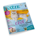 Titelbild der Zeitschrift „Geliebte Katze“, Ausgabe Juli 2026, mit hellgrauer Katze mit grünen Augen, liegend in einer gelben Hängematte vor hellblauem Hintergrund. Textelemente u. a.: „Einfach cool bleiben!“, „Katzen-Eis, Kühlmatte & Co.: Was Samtpfoten im Sommer wirklich erfrischt“, „Forschung im Fokus“, „Tele-Medizin“, „Plötzlich Zoff!“, „Lieben wir unsere Katzen zu sehr?“ und „Großer Ratgeber: Töpfert Blumengefäße“.