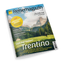 Titelblatt des „ADAC Reisemagazin“ Heft 211 mit dem Schwerpunkt „Trentino“. Im Vordergrund eine grüne Wiese mit einer wandernden Person, dahinter dichte Nadelbäume und felsige Berge unter teils wolkigem Himmel. Textelemente: „Lust auf Italien! Trentino“, „Kroatiens Inseln“, „Schweden erleben“, „City-Guide: Prag“ sowie gelber Kreis mit „14 Seiten extra Abenteuerreisen“.