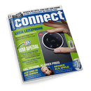 Titelbild der Zeitschrift „connect“ in Blau und Grün mit einer großen Abbildung eines Smartphones „Leica Leitz Phone“, das von einer Hand gehalten wird. Textausschnitte u. a.: „LEICA LEITZPHONE – Beste Smartphone-Kamera“, „WM-SPEZIAL“, „VIEL TECHNIK, KLEINER PREIS“, „BESSER ALS APPLE“ und „AUF UND IN DIE OHREN“. Oben rechts Abbildung einer Smartwatch, unten links Porträt einer männlich gelesenen Person mit Kopfhörern.