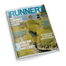 Titelbild des Laufmagazins „RUNNER’S WORLD“ mit einem laufenden, kurzhaarigen Mann in neongelbem Shirt und blauer Shorts auf einem sonnigen Feldweg; umgeben von Schlagzeilen wie „DAS GEHEIMNIS DER SUPERSCHUHE“, „DIE WUNDERLÄUFERIN“, „WARUM BIN ICH NICHT SCHNELLER?“, „ES GIBT KEIN ALTERSLIMIT“ und „SO SCHLÄFST DU BESSER – EIN LEITFADEN“, Magazin-Ausgabe Juni 2023.