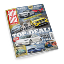 Titelblatt des Auto-Magazins „Auto Bild“ mit dem roten Logo links oben, Aufschrift „Europas Nr. 1“. Mittig groß der Schriftzug „TOP-DEAL!“ über einem weißen Tesla Model 3. Darüber ein gelber VW T-Cross mit Text „Kaufberatung“. Oben Abbildungen eines silbernen Mercedes C-Klasse und eines roten Hyundai Ioniq 3 mit Hinweis „NEU“. Unten kleinere Bilder eines grünen Renault Twingo, blauen BMW M340i Touring und einer BBQ-Szene mit Benz ML.