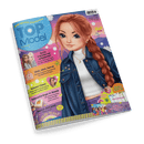 Titelbild der Zeitschrift „TOPModel“, Ausgabe 1/2026, mit gezeichneter Figur mit langen rotblonden Haaren im Zopf, Jeansjacke, weißem Shirt und Schneeflocken-Hintergrund; links Themen wie „Stick, Stick, Hurra!“, „Schmetterlinge im Bauch“ und „Bewirb dich jetzt“; rechts Hinweise auf Extras: „80 bunte Sticker“, „Jahreskalender“ und Sammelposter mit mehreren Figuren unten.
